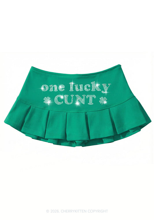 Rhinestone One Lucky Cxxt St Patricks Y2K Mini Pleated Skirts Cherrykitten