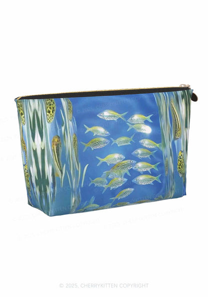 Undersea Fish Y2K Leather Makeup Bag Cherrykitten