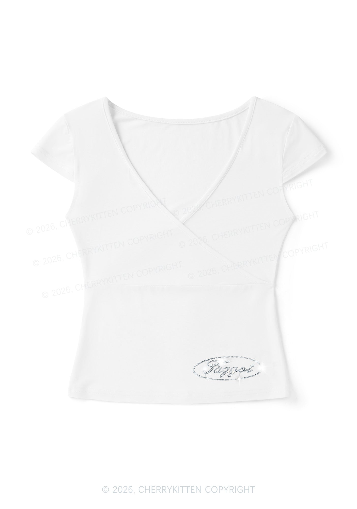 Rhinestone Faggot Pride Y2K Wrap V Neck T Shirts Cherrykitten