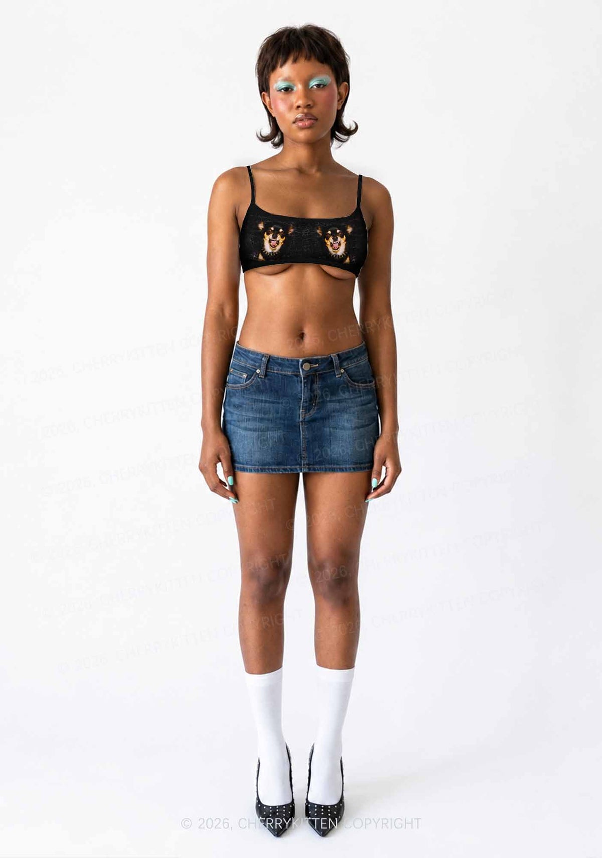 Growling Puppy Y2K Print Super Crop Cami Cherrykitten