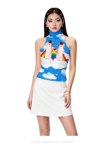 Gay Rats Pride Y2K Knit Turtleneck Tank Top Cherrykitten