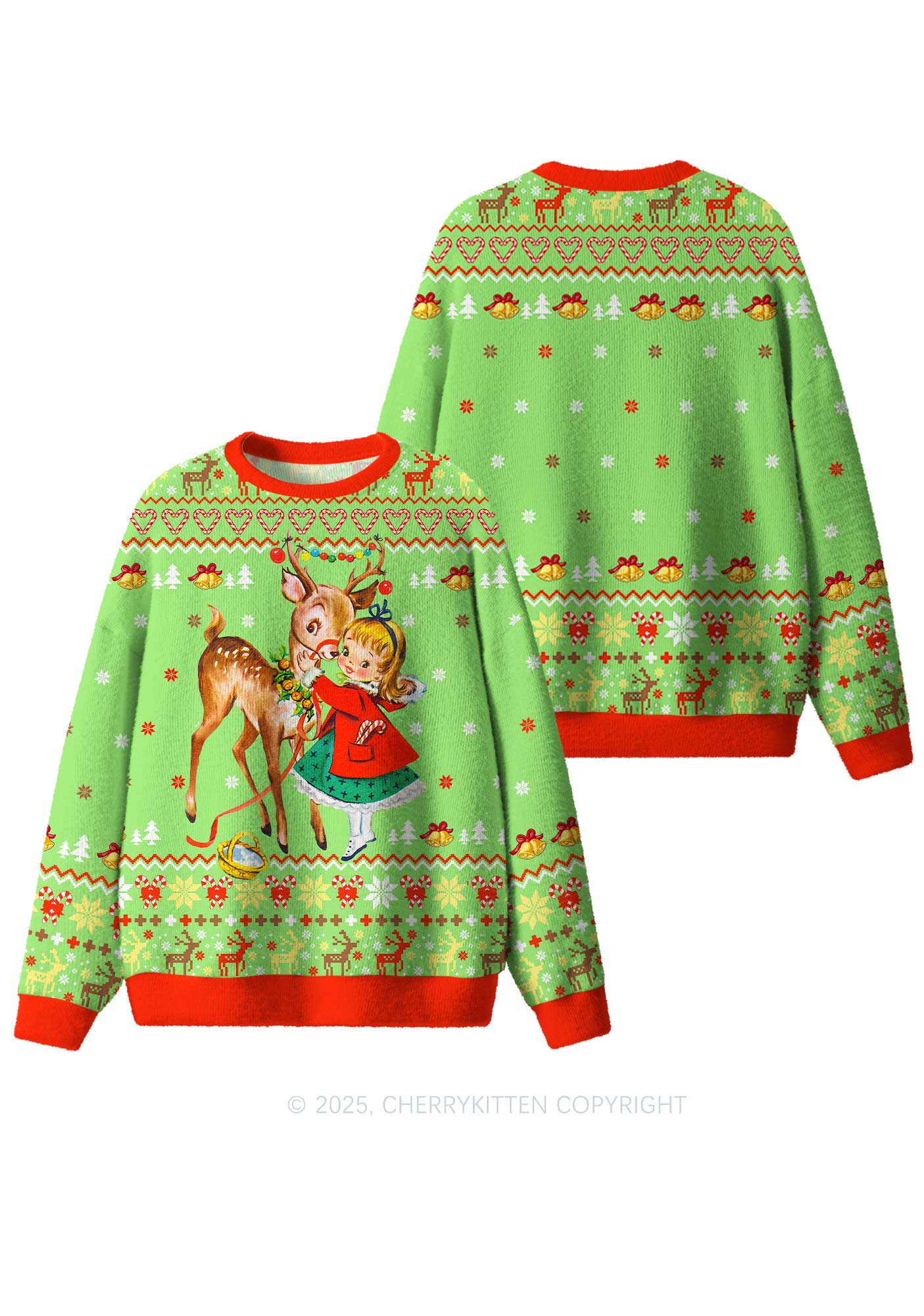 Girl Reindeer Y2K Christmas Knit Sweatshirt Cherrykitten