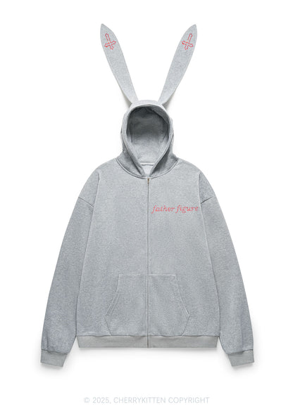 Rhinestone Father Figure Y2K Bunny Ear Zip Hoodie Cherrykitten