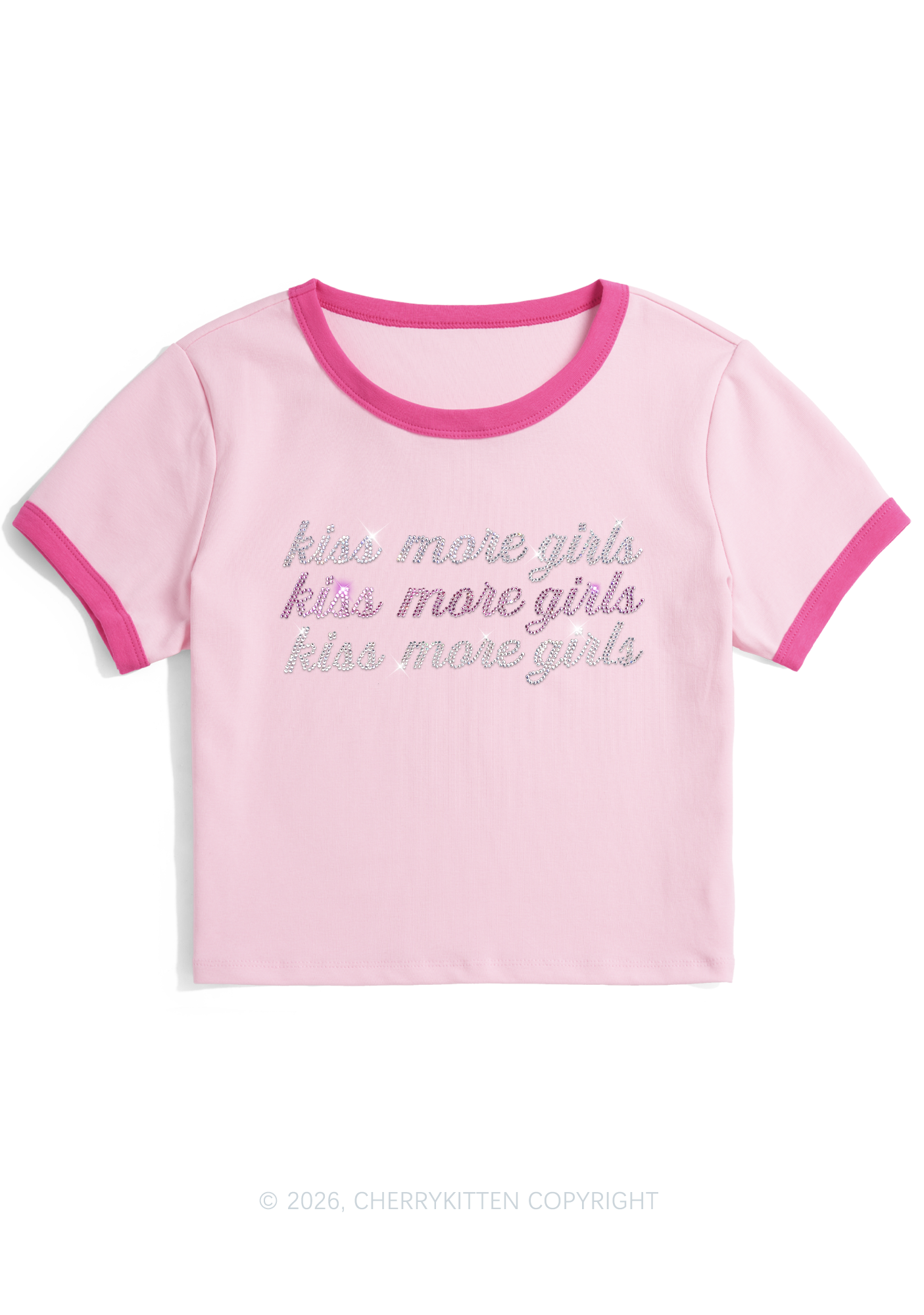 Rhinestone Kiss More Girls Pride Y2K Ringer Tee Cherrykitten