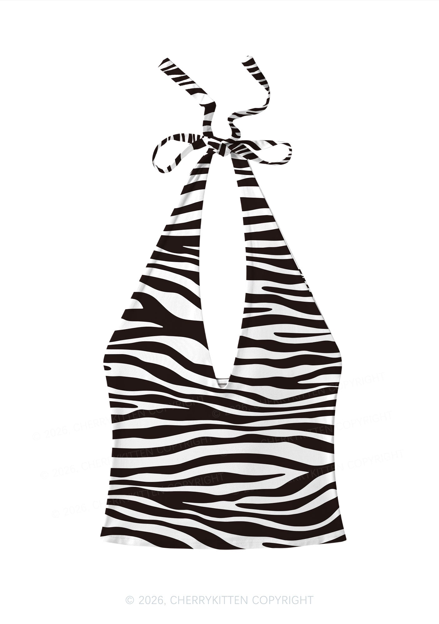 Classic Zebra Stripes Y2K Print Halter Deep V Neck Cami Cherrykitten