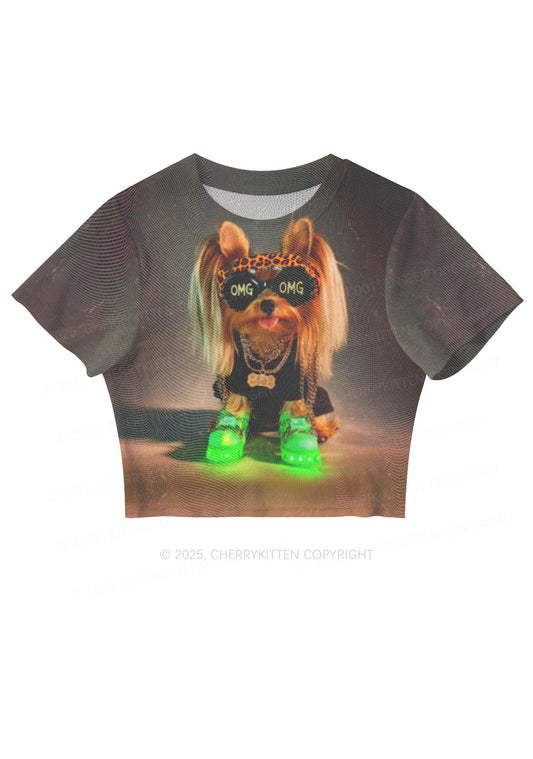 OMG Doggy Y2K Mesh Crop Top Cherrykitten