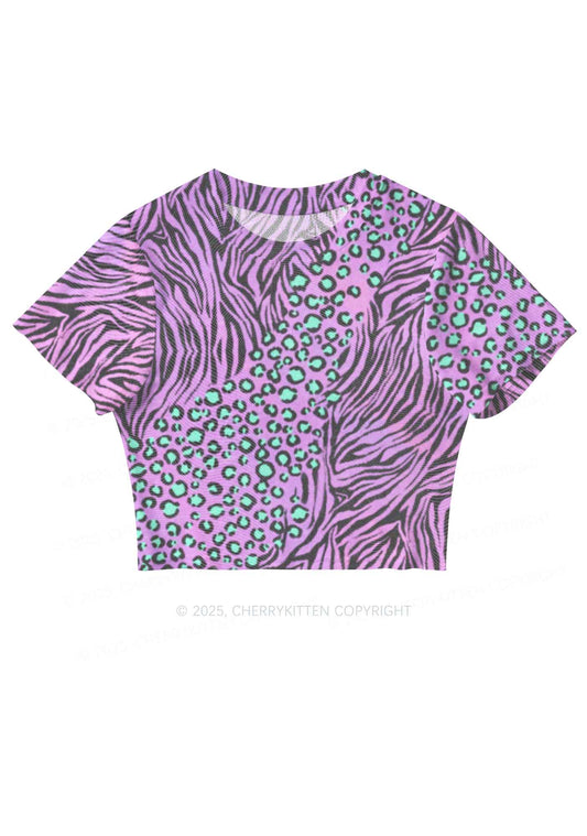 Lavender Zebra Y2K Mesh Crop Top Cherrykitten