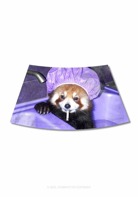 Purple Bath Smoking Raccoon Y2K Print Mini Skirt Cherrykitten