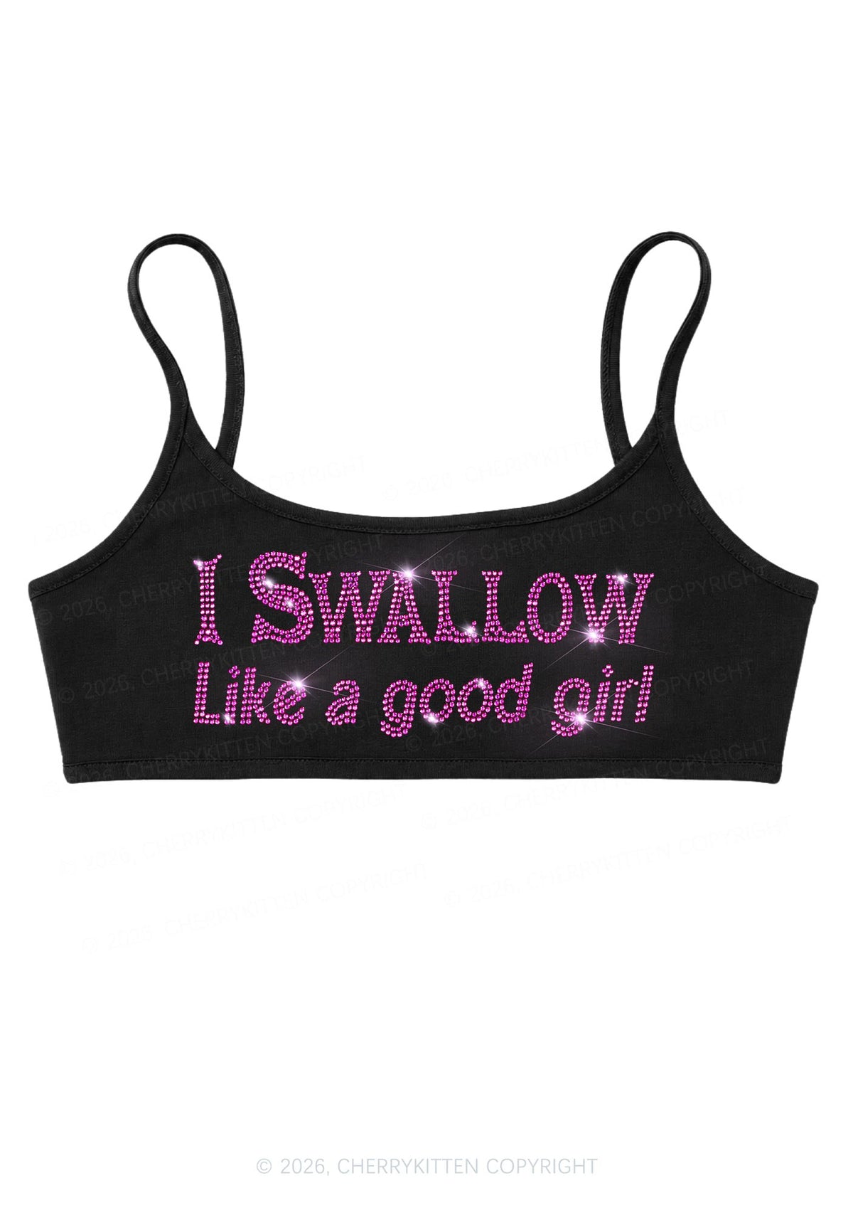 Rhinestone Swallow Like Good Girl Y2K Super Crop Cami Cherrykitten