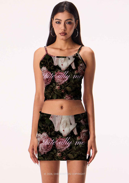 Halloween Literally Me White Bat Y2K Print Mini Skirt Cherrykitten