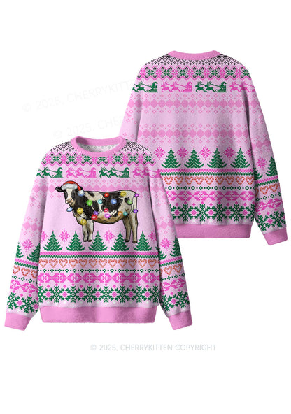 Christmas Cow Y2K Christmas Knit Sweatshirt Cherrykitten
