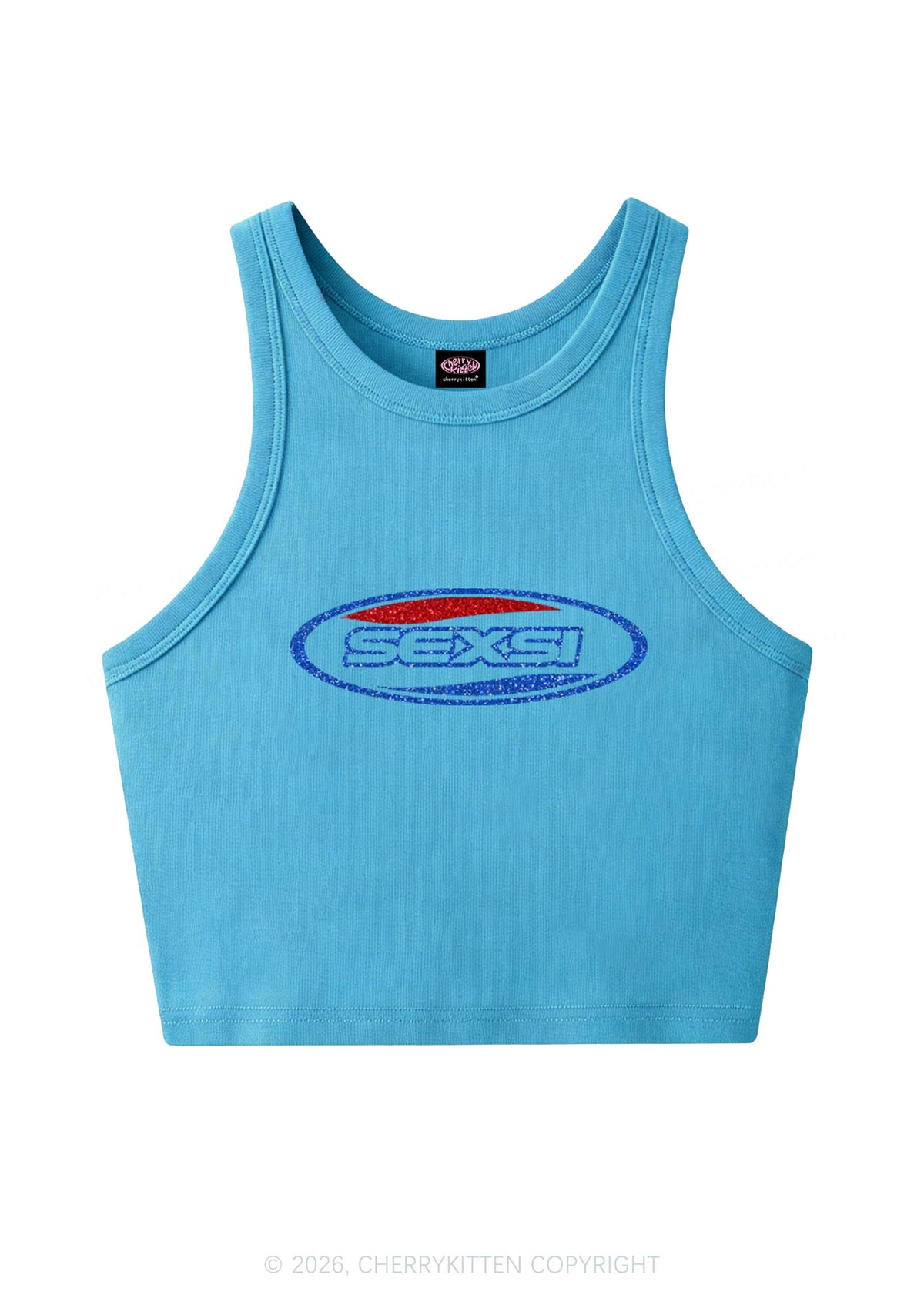 Glitter Sexsi Slogan Y2K Crop Tank Top Cherrykitten