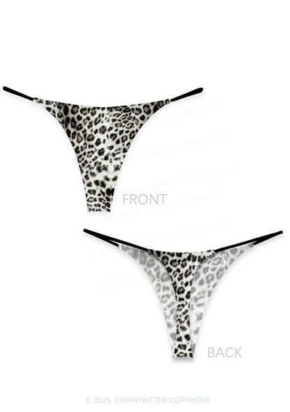 Snow Leopard Y2K Print Bikini String Thong Cherrykitten