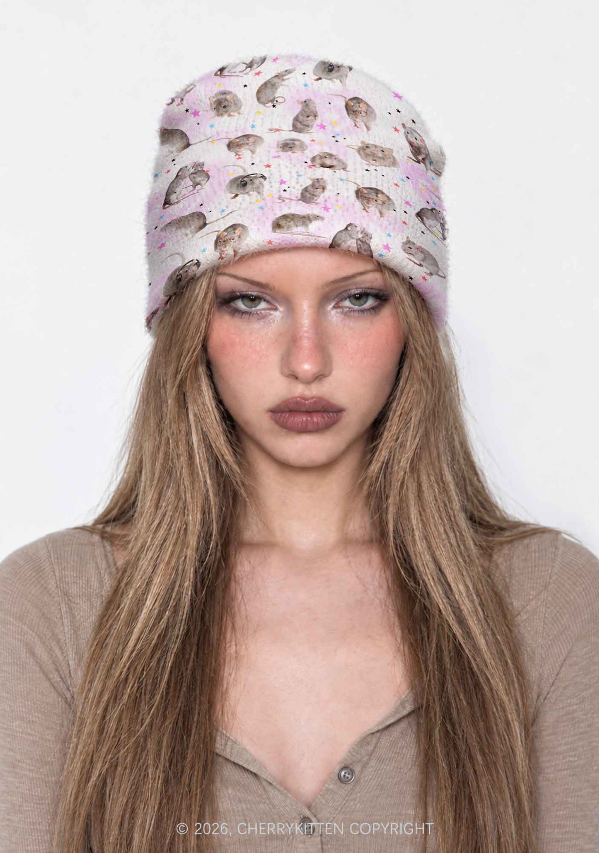 Cute Rats Y2K Print Knit Beanie Cherrykitten