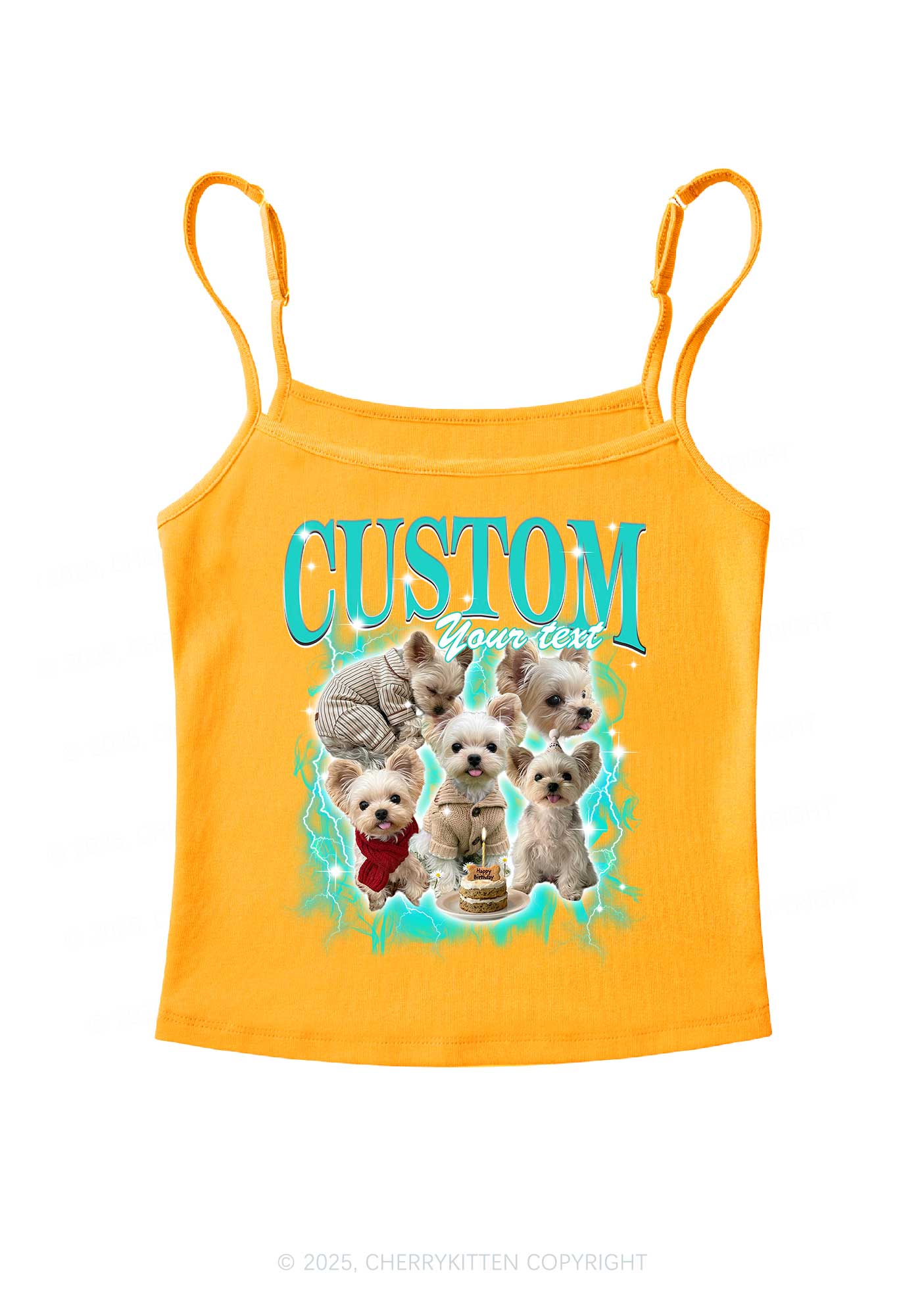 Custom Sparkle Dog Photo Y2K Spaghetti Strap Cami Cherrykitten