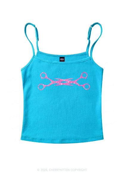 Glitter Pink Scissor Pride Y2K Spaghetti Strap Cami Cherrykitten