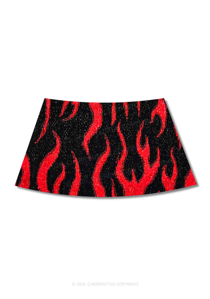 Glitter Flame Y2K Print Mini Skirt Cherrykitten