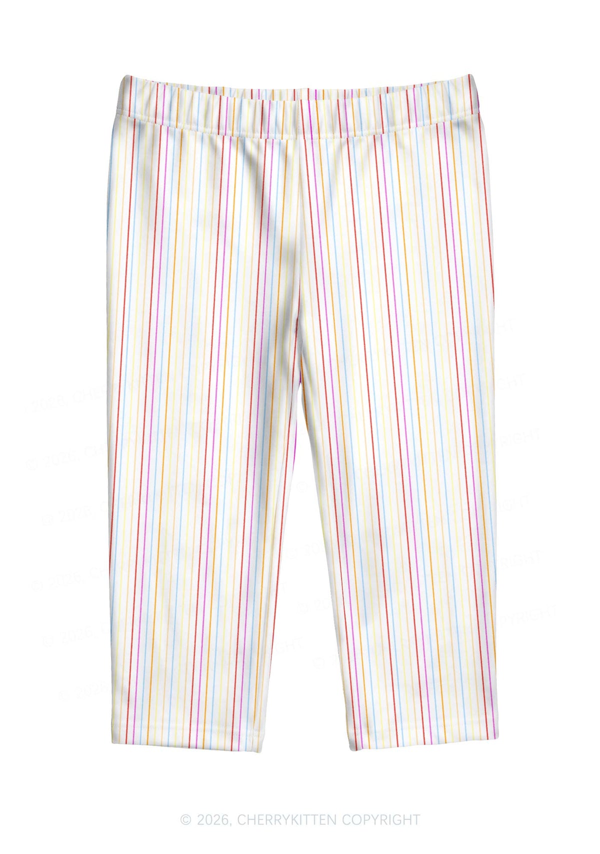 Rainbow Stripe On White Y2K Print Capri Pants Cherrykitten