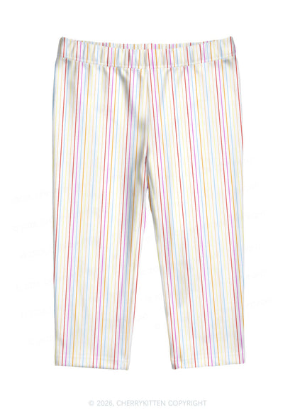 Rainbow Stripe On White Y2K Print Capri Pants Cherrykitten