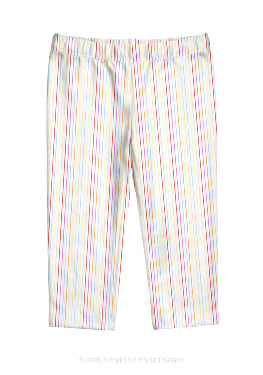 Rainbow Stripe On White Y2K Print Capri Pants Cherrykitten