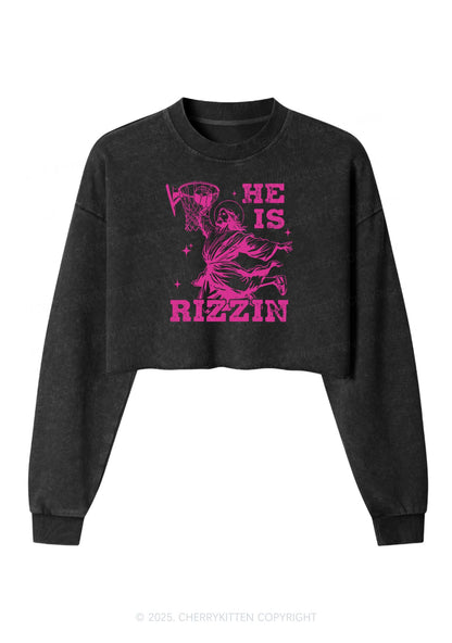 He Is Rizzin Y2K Crop Washed Sweatshirts Cherrykitten