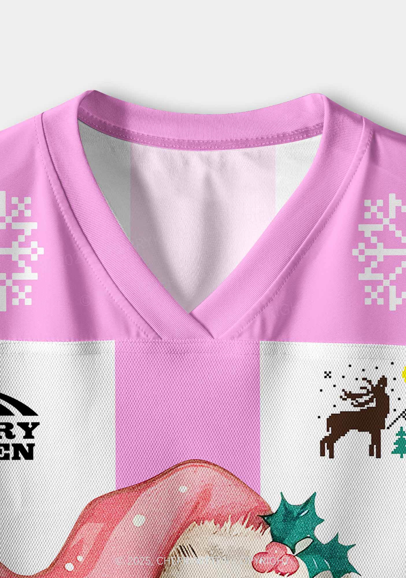 Custom Christmas Pink Santa Y2K Crop Sport Jersey Shirts Cherrykitten