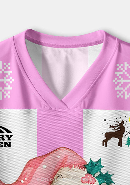 Custom Christmas Pink Santa Y2K Crop Sport Jersey Shirts Cherrykitten