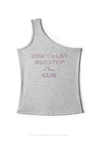 Rhinestone Dont Play Dubstep Y2K One Shoulder Tank Top Cherrykitten