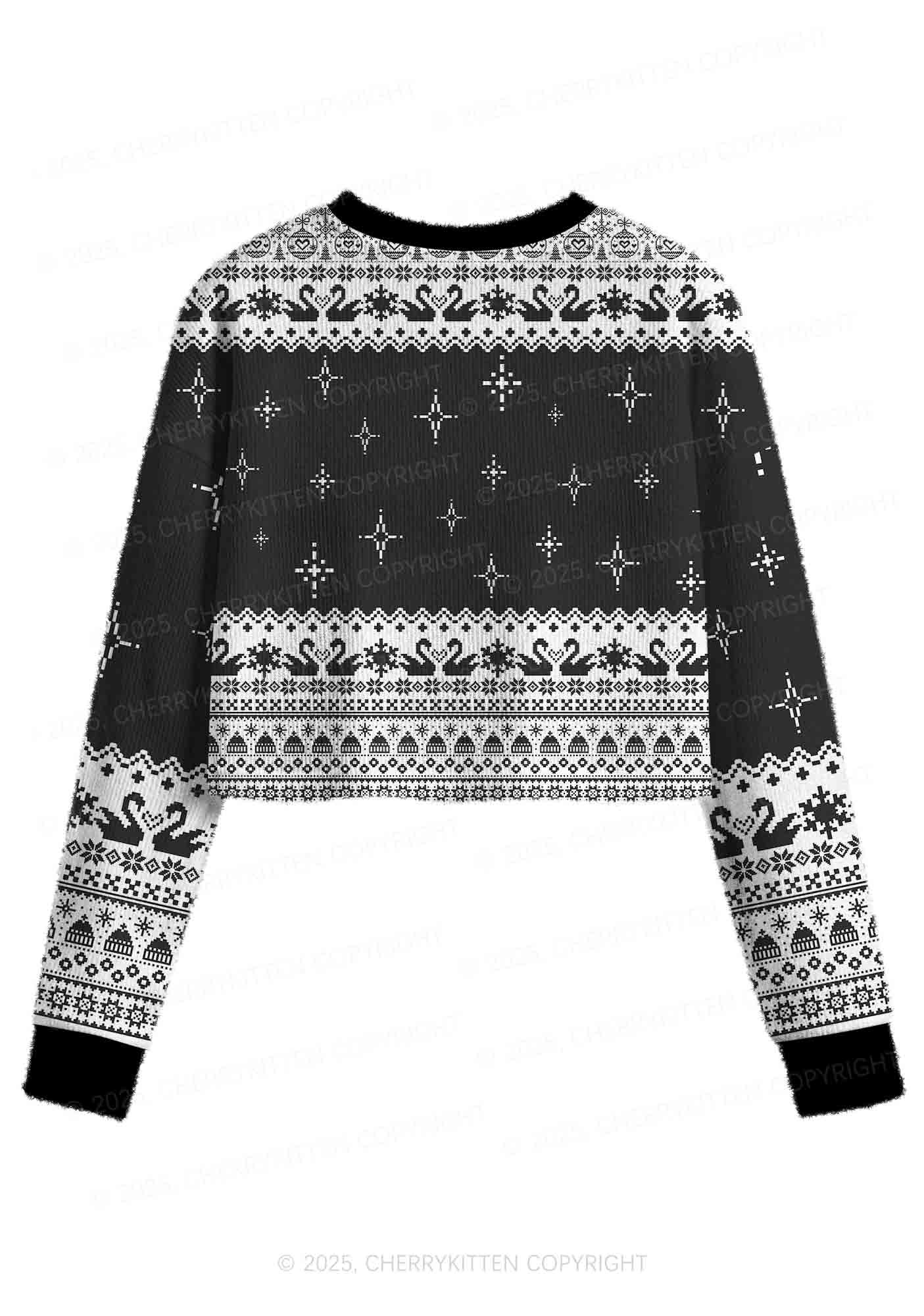 Silly Goose University Y2K Christmas Crop Knit Sweatshirt Cherrykitten