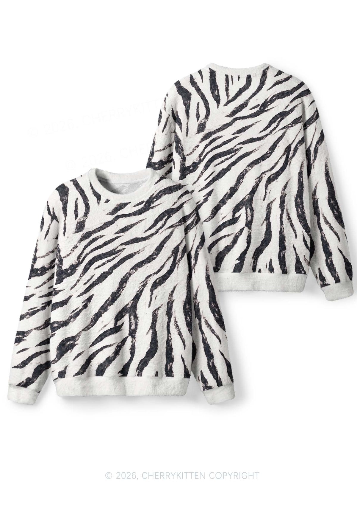 Zebra Stripes Y2K Knit Sweatshirt Cherrykitten