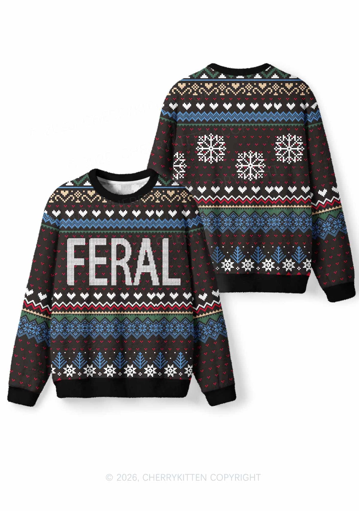 Feral Y2K Christmas Knit Sweatshirt Cherrykitten
