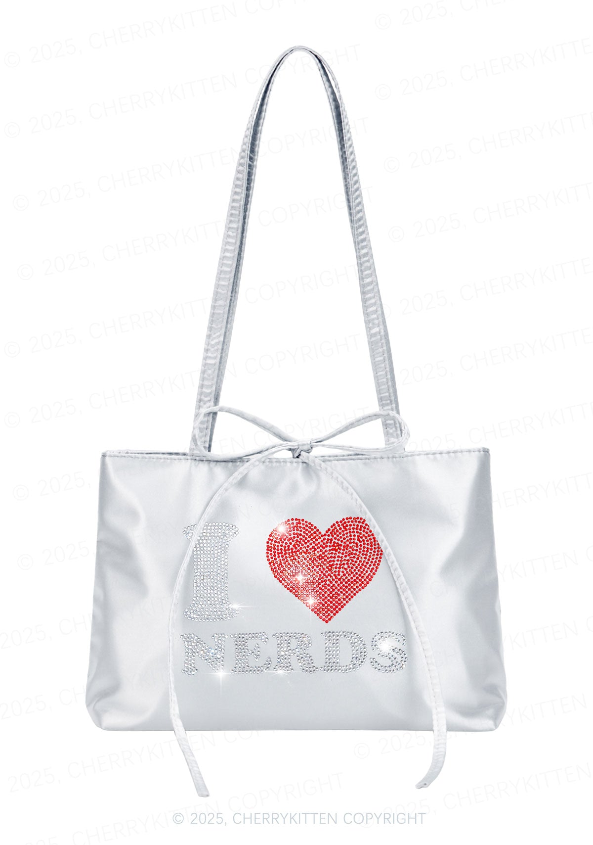 Rhinestone I Love Nerds Y2K Satin Bags Cherrykitten