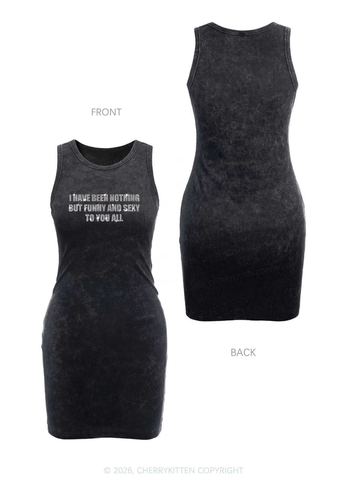 Rhinestone I Have Been Funny Y2K Washed Tank Dress Cherrykitten