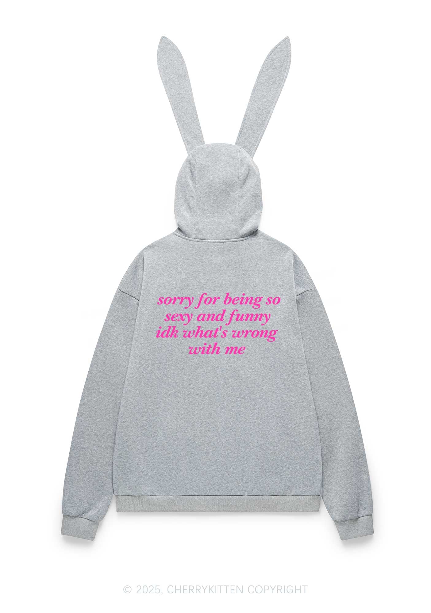 Sorry For Being So Funny Y2K Bunny Ear Zip Hoodie Cherrykitten