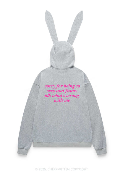 Sorry For Being So Funny Y2K Bunny Ear Zip Hoodie Cherrykitten