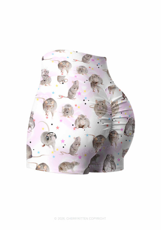 Cute Rats Y2K Print Gym Shorts Cherrykitten