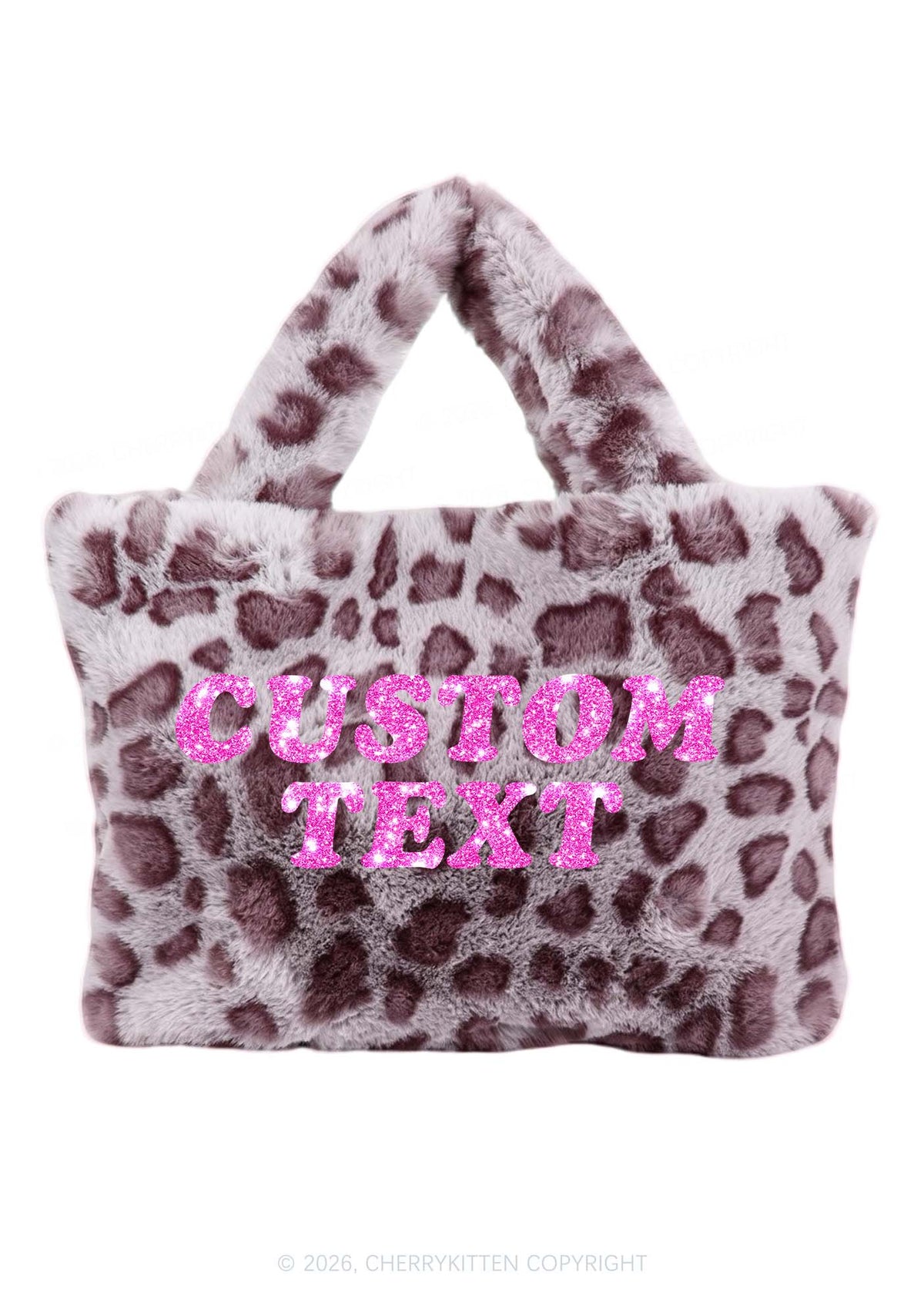 Glitter Custom Text Y2K Plush Leopard Handbag Cherrykitten