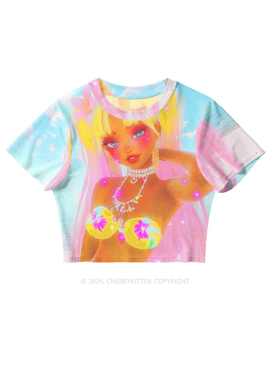Flower Princess Y2K Mesh Crop Top Cherrykitten