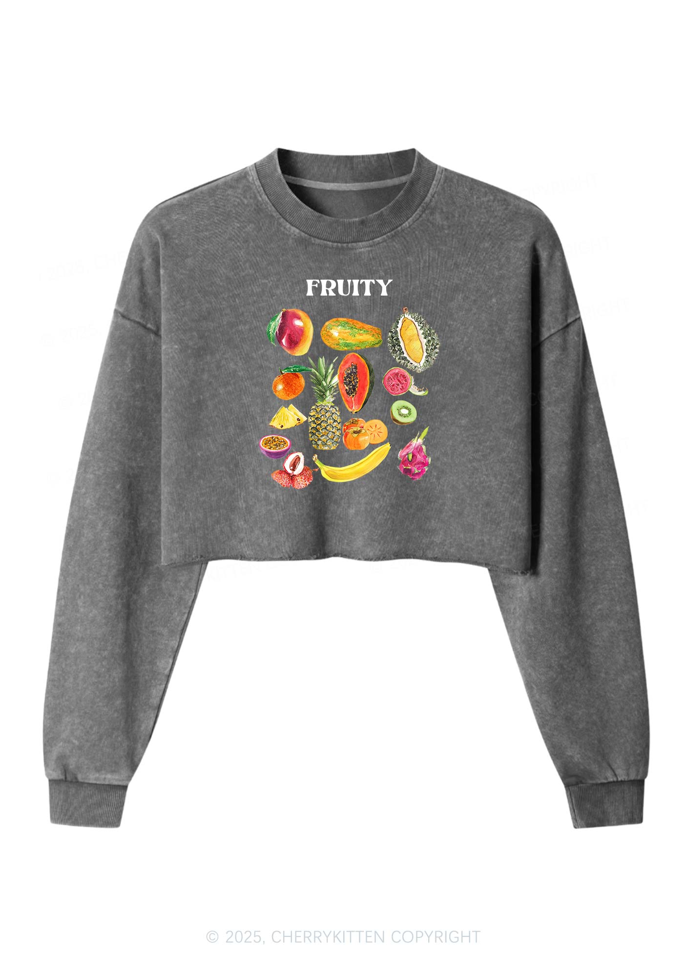 Fruity Pride Y2K Crop Washed Sweatshirts Cherrykitten