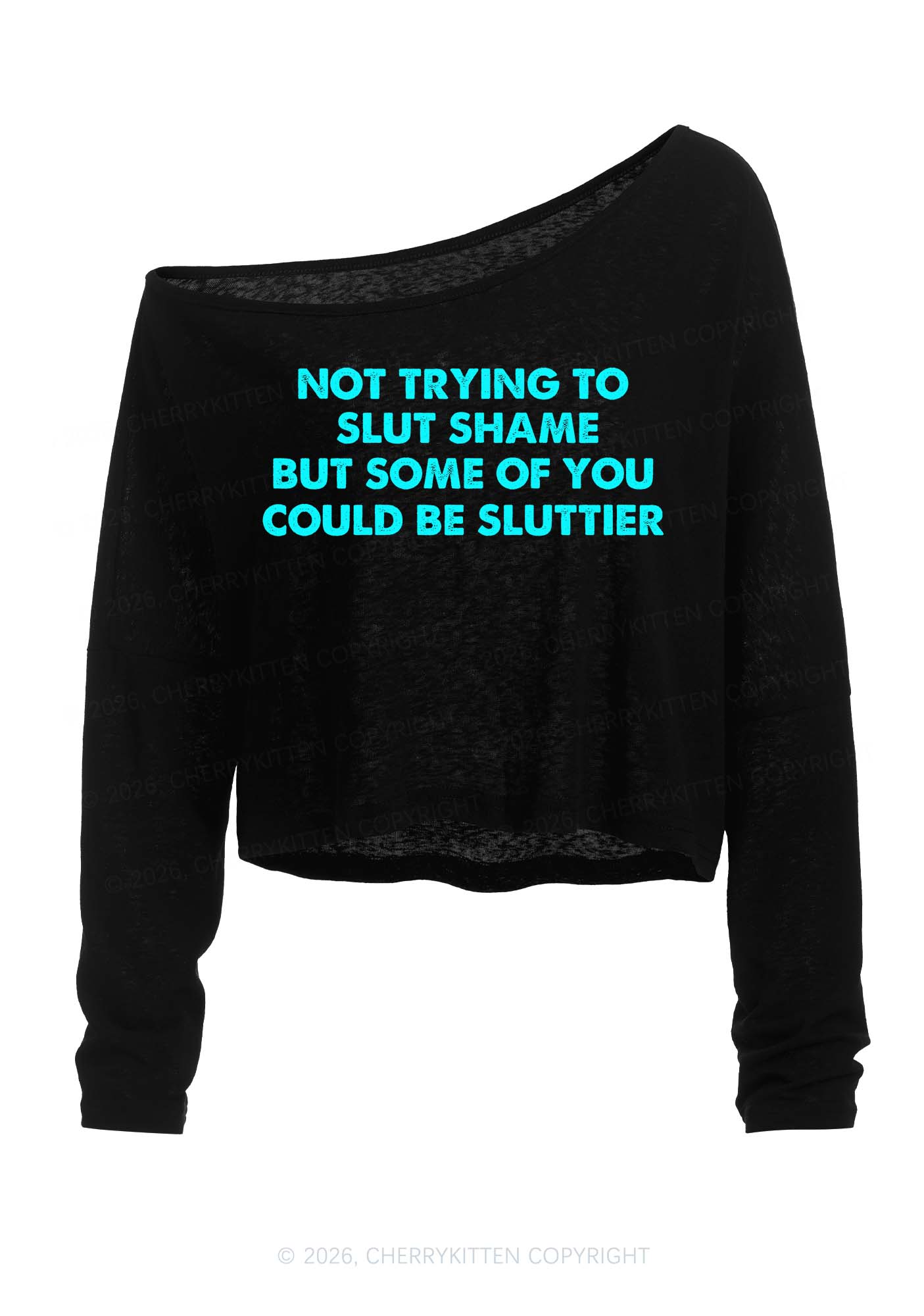Not Trying To Slxt Shame Y2K Off Shoulder Long Sleeve Crop Top Cherrykitten