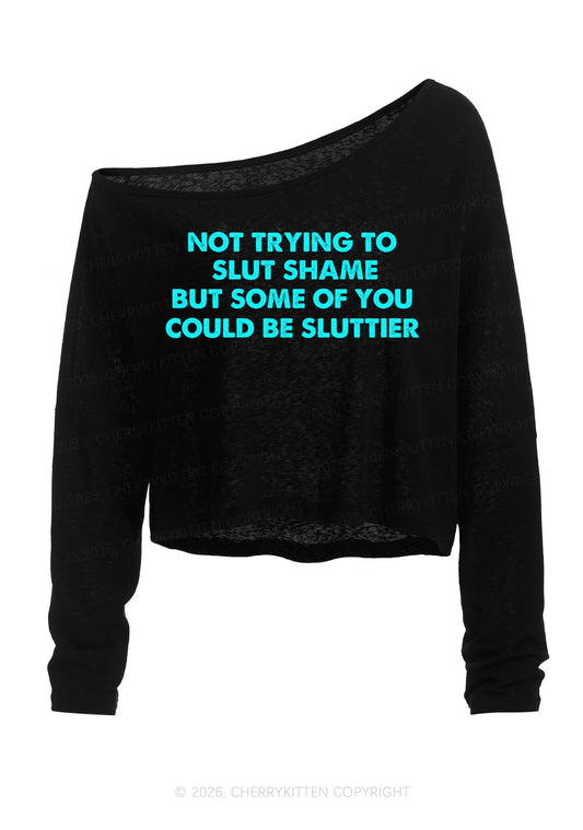 Not Trying To Slxt Shame Y2K Off Shoulder Long Sleeve Crop Top Cherrykitten