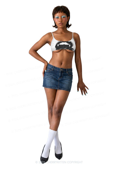 Halloween Vampire Lips Y2K Print Super Crop Cami Cherrykitten