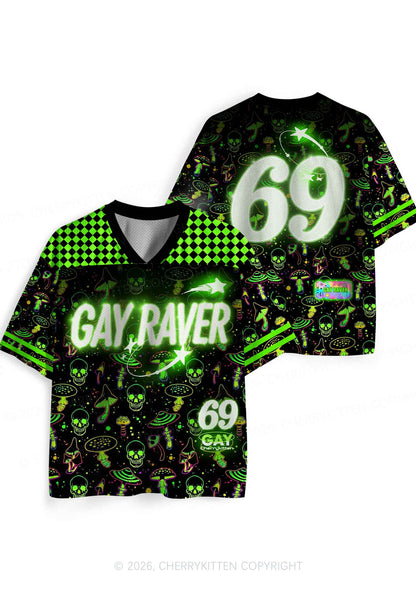 Neon Mushroom Skull Gay Raver Y2K Sport Jersey Shirts Cherrykitten