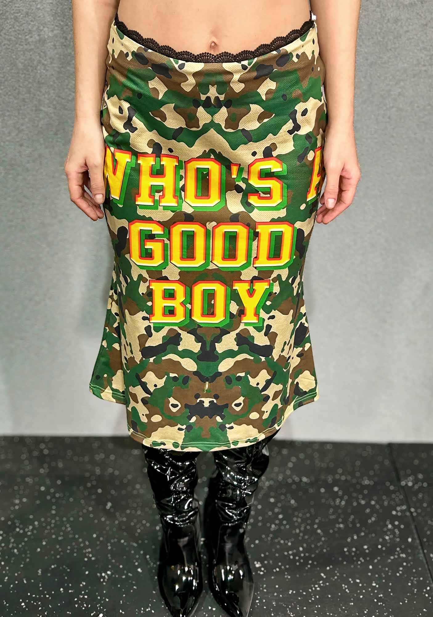 Whos A Good Boy Y2K Print Midi Skirt Cherrykitten