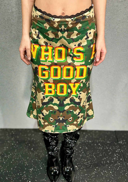 Whos A Good Boy Y2K Print Midi Skirt Cherrykitten