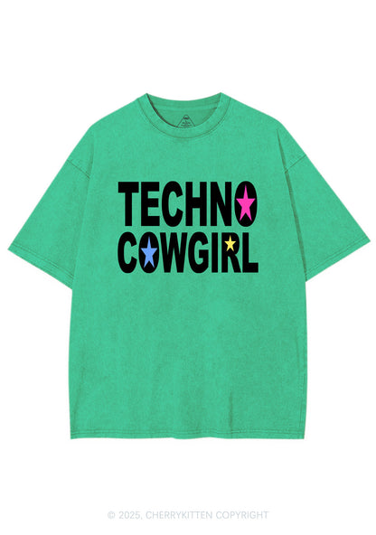 Techno Cowgirl Y2K Shirts Washed Tee Cherrykitten
