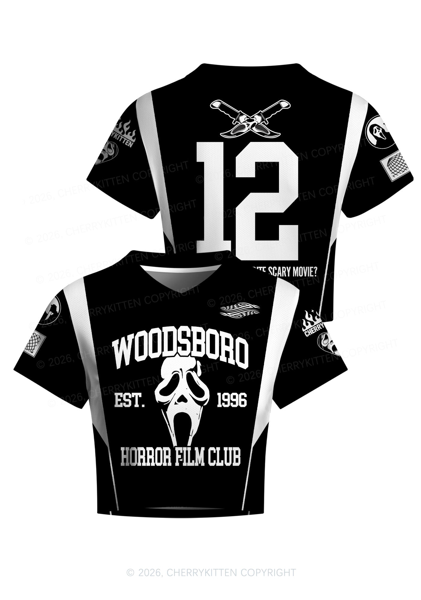 Halloween Custom Black Horror Club Y2K Crop Football Jersey Shirts Cherrykitten