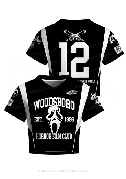 Halloween Custom Black Horror Club Y2K Crop Football Jersey Shirts Cherrykitten