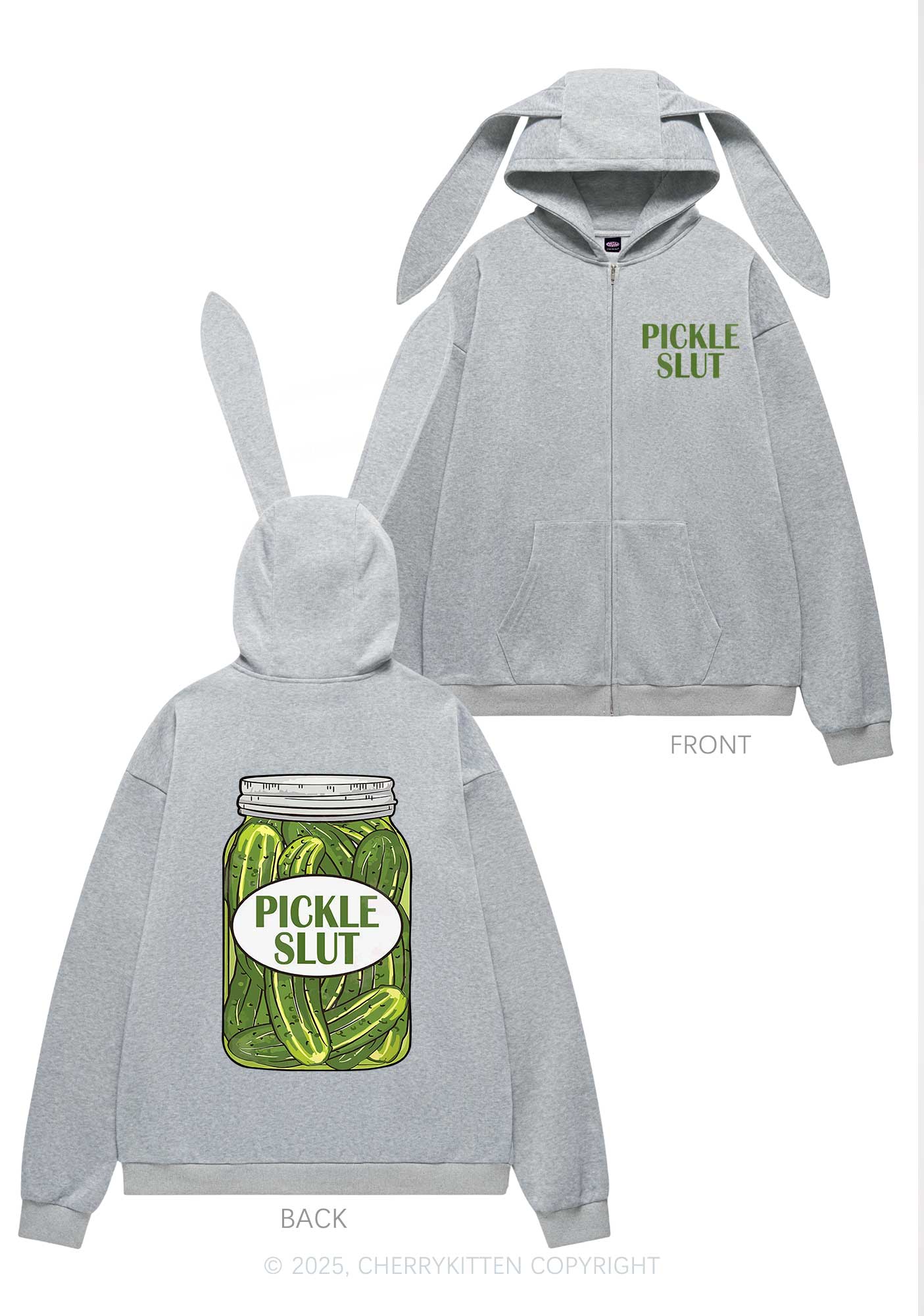 Pickle Slxt Y2K Bunny Ear Zip Hoodie Cherrykitten