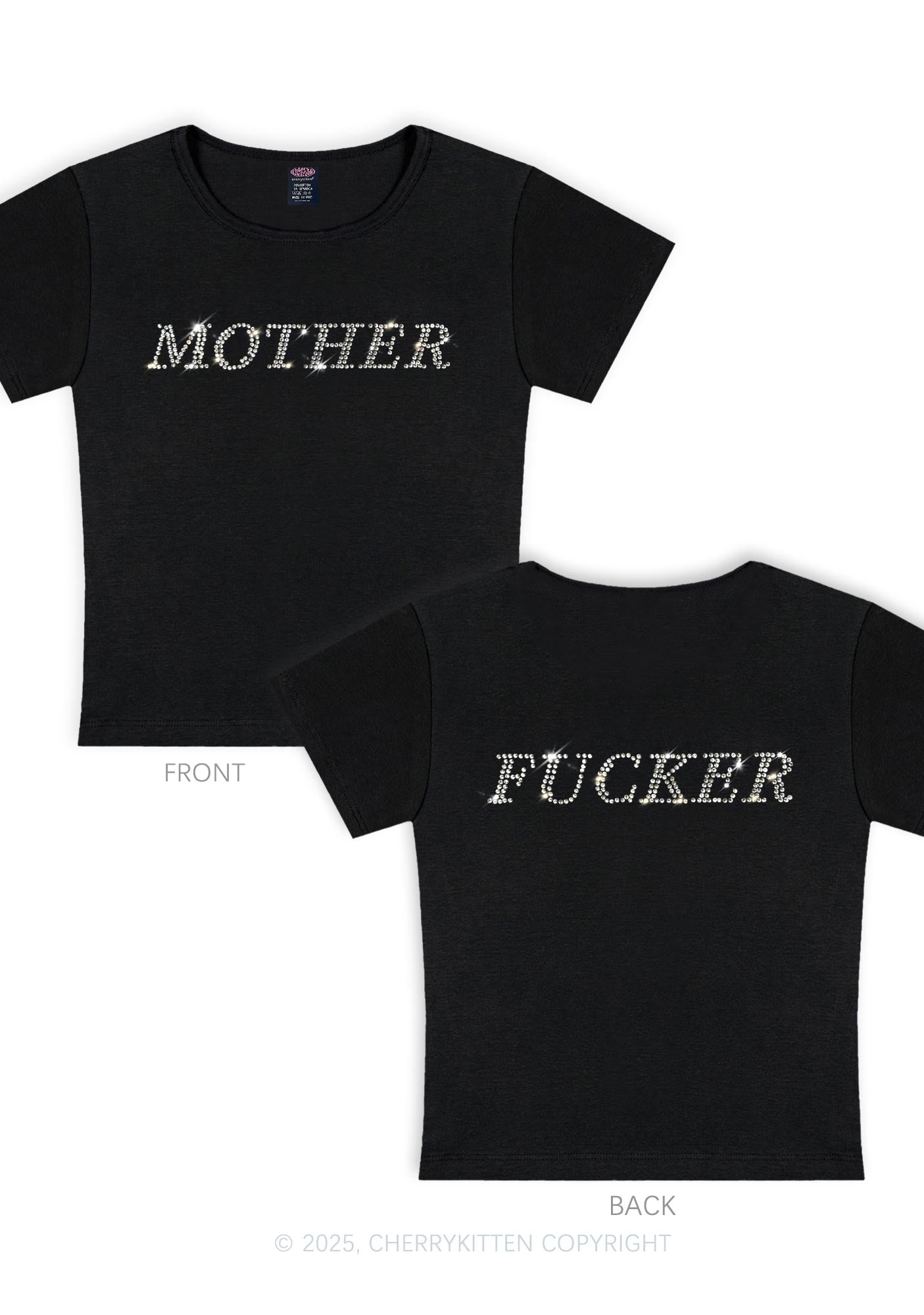 Curvy Rhinestone Motherfxcker Two Sides Y2K Baby Tee Cherrykitten